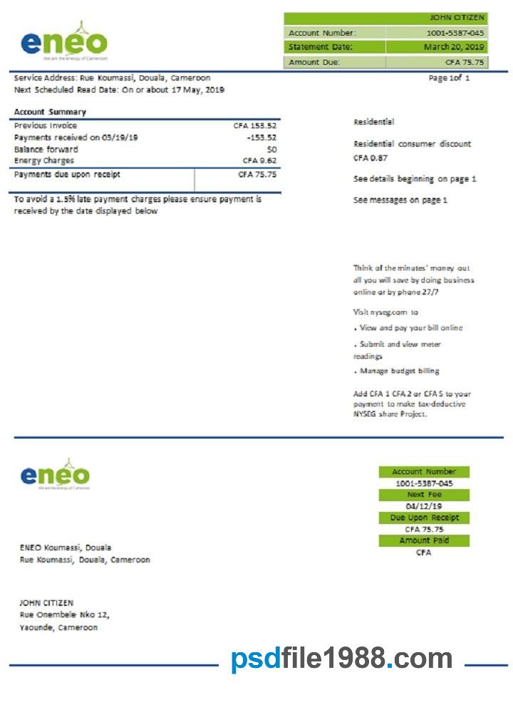 Cameroon ENEO Electricity Utility Bill